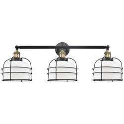 Franklin Bell Cage 34"W 3 Light Black Brass Bath Light w/ White Shade