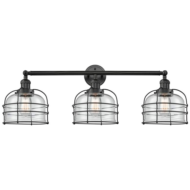 Image 1 Franklin Bell Cage 34"W 3 Light Matte Black Bath Light w/ Clear Shade