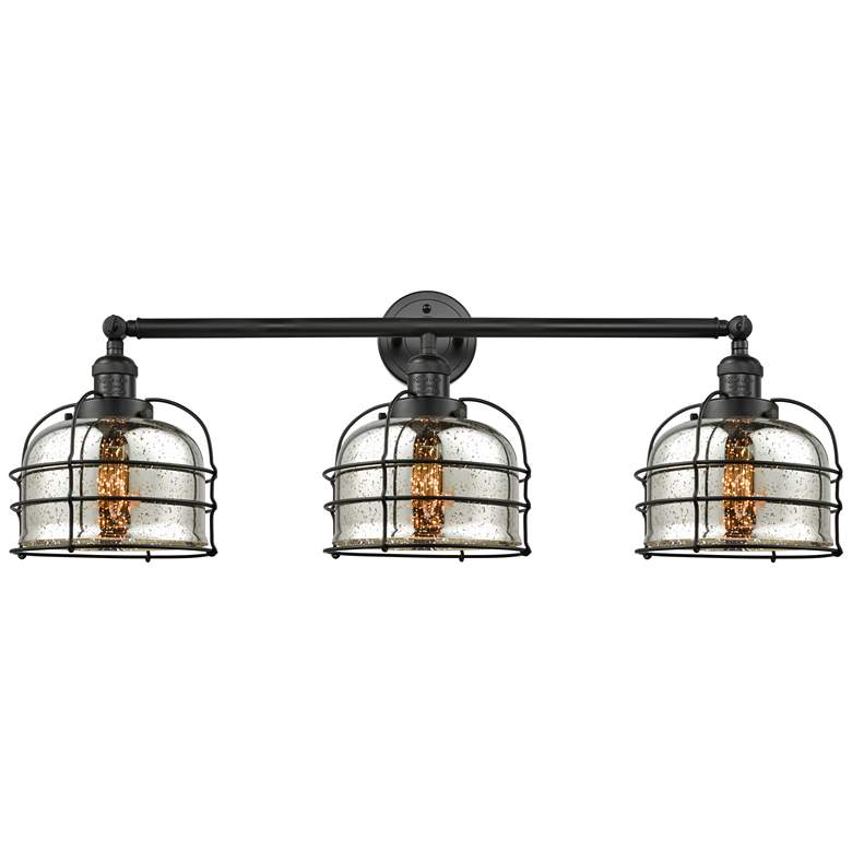 Image 1 Franklin Bell Cage 34"W 3 Light Matte Black Bath Light w/ Mercury Shad