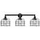 Franklin Bell Cage 34"W 3 Light Matte Black Bath Light w/ Seedy Shade