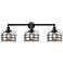 Franklin Bell Cage 34"W 3 Light Matte Black Bath Light w/ Smoke Shade