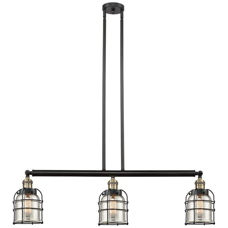 Image 1 Franklin Bell Cage 38.5"W 3 Light Black Brass Island Light w/ Mercury