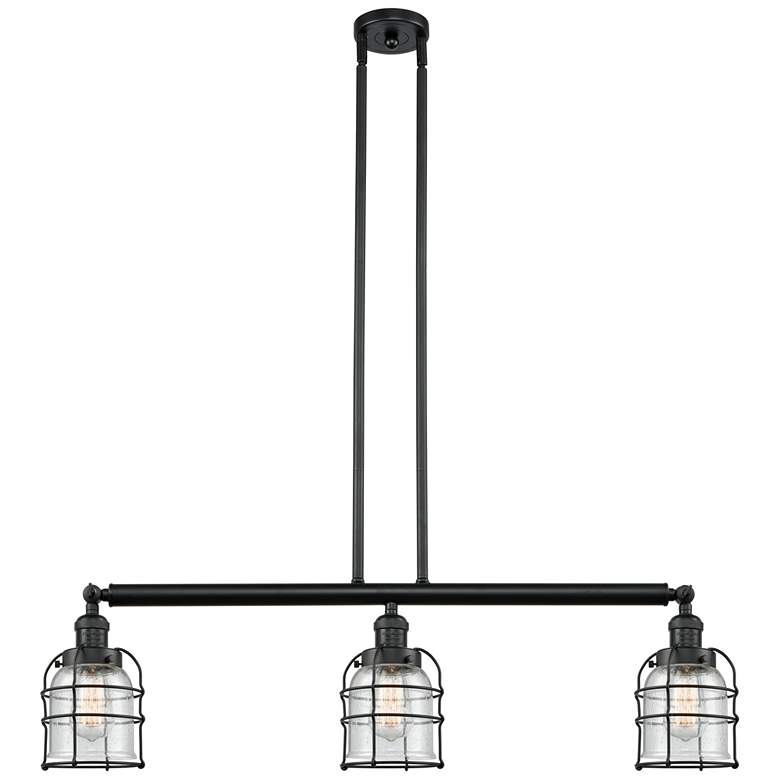 Image 1 Franklin Bell Cage 38.5"W 3 Light Matte Black Island Light w/ Seedy Sh