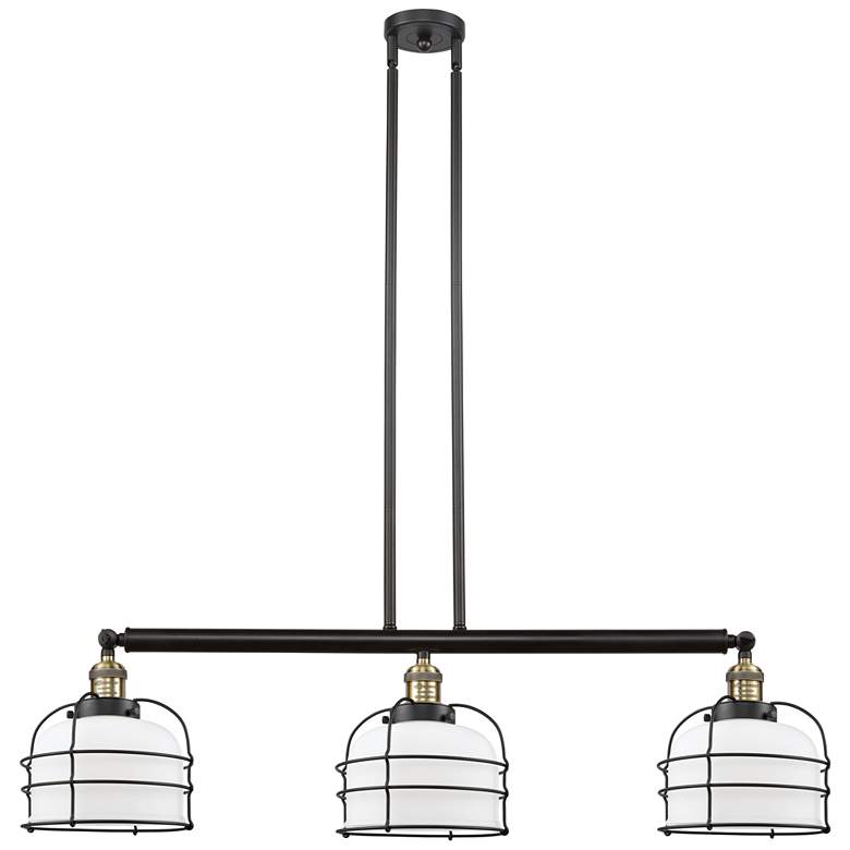 Image 1 Franklin Bell Cage 42" 3-Light Black Brass Island Light w/ White Shade