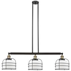Franklin Bell Cage 42" 3-Light Black Brass Island Light w/ White Shade