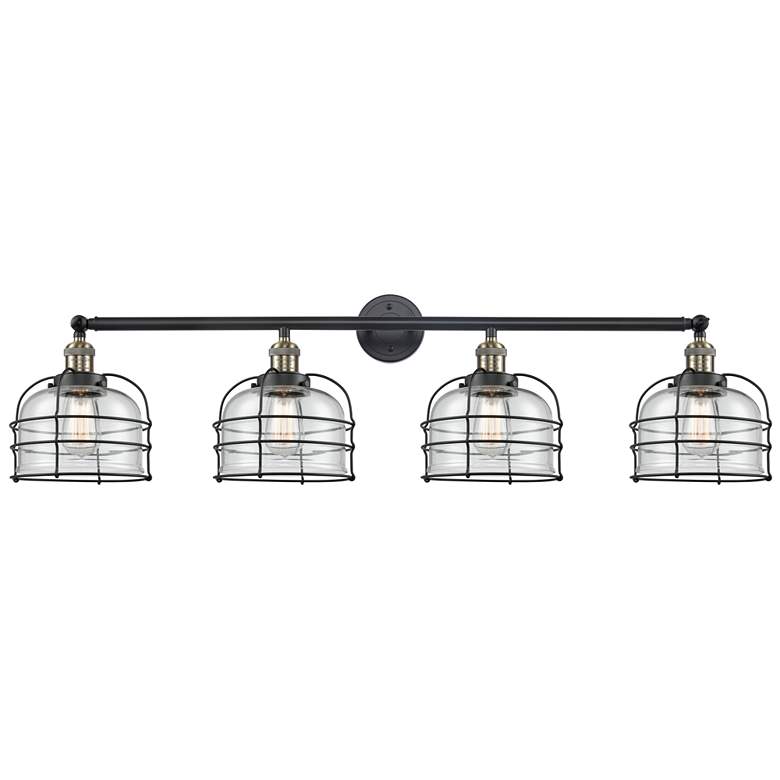 Image 1 Franklin Bell Cage 44"W 4 Light Black Brass Bath Light w/ Clear Shade