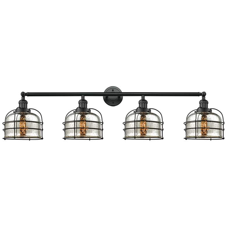 Image 1 Franklin Bell Cage 44"W 4 Light Matte Black Bath Light w/ Mercury Shad