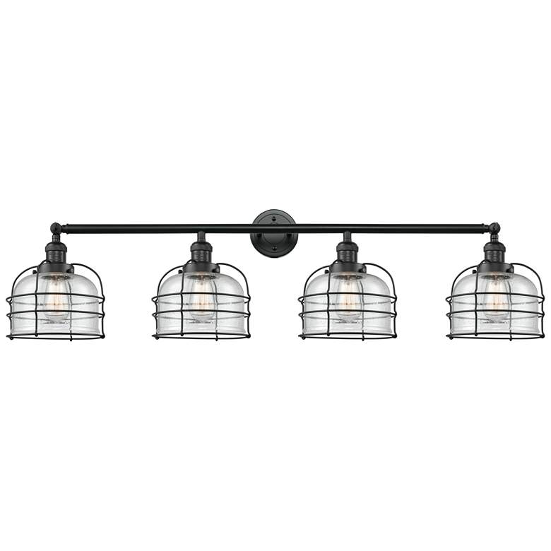 Image 1 Franklin Bell Cage 44"W 4 Light Matte Black Bath Light w/ Seedy Shade
