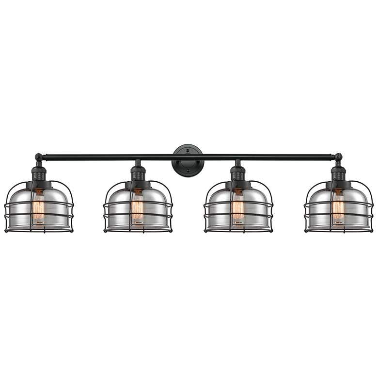Image 1 Franklin Bell Cage 44"W 4 Light Matte Black Bath Light w/ Smoke Shade