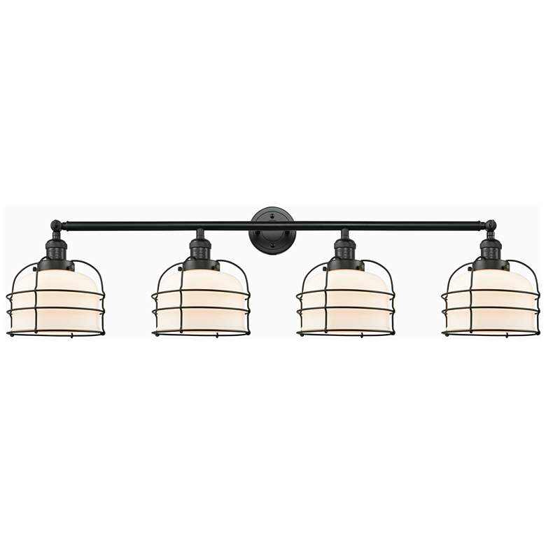 Image 1 Franklin Bell Cage 44"W 4 Light Matte Black Bath Light w/ White Shade