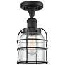 Franklin Bell Cage 5" Wide Matte Black Semi Flush Mount w/ Clear Shade
