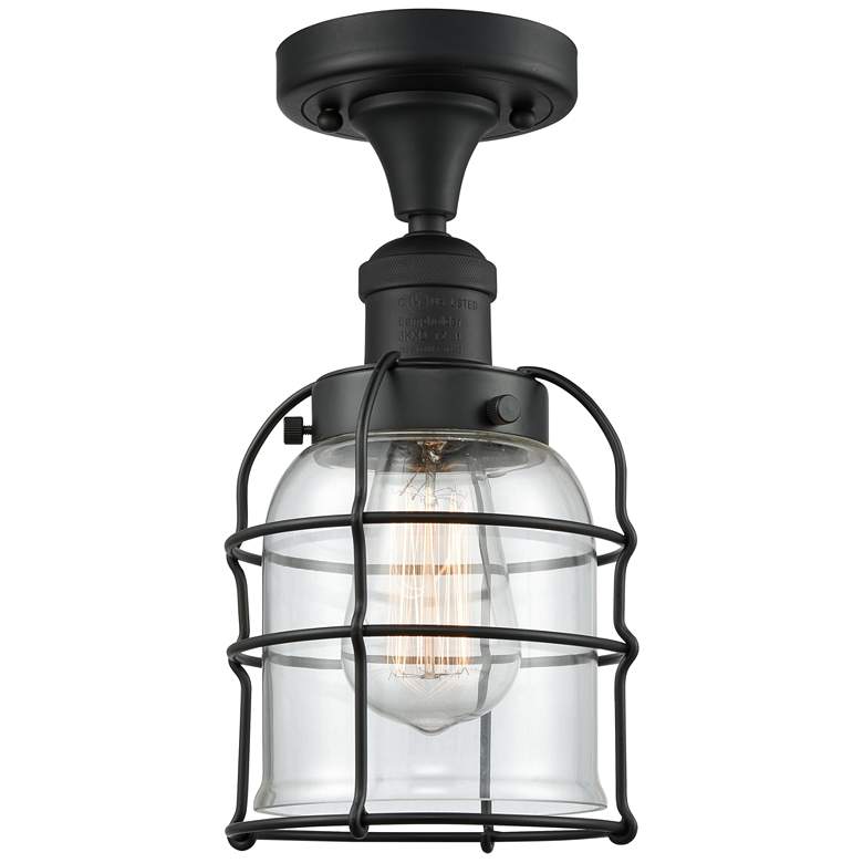 Image 1 Franklin Bell Cage 5" Wide Matte Black Semi Flush Mount w/ Clear Shade