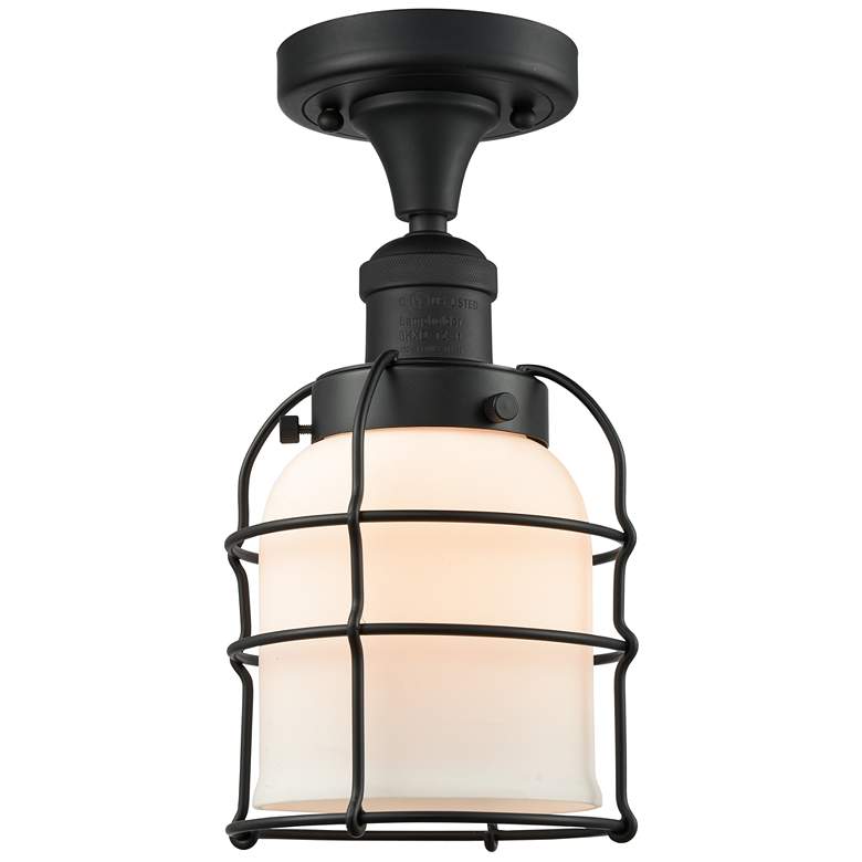 Image 1 Franklin Bell Cage 5" Wide Matte Black Semi Flush Mount w/ White Shade