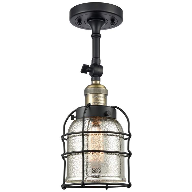Image 1 Franklin Bell Cage 5"W Black Brass Adjustable Semi.Flush w/ Mercury Sh