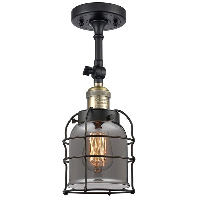 Image 1 Franklin Bell Cage 5"W Black Brass Adjustable Semi.Flush w/ Smoke Shad