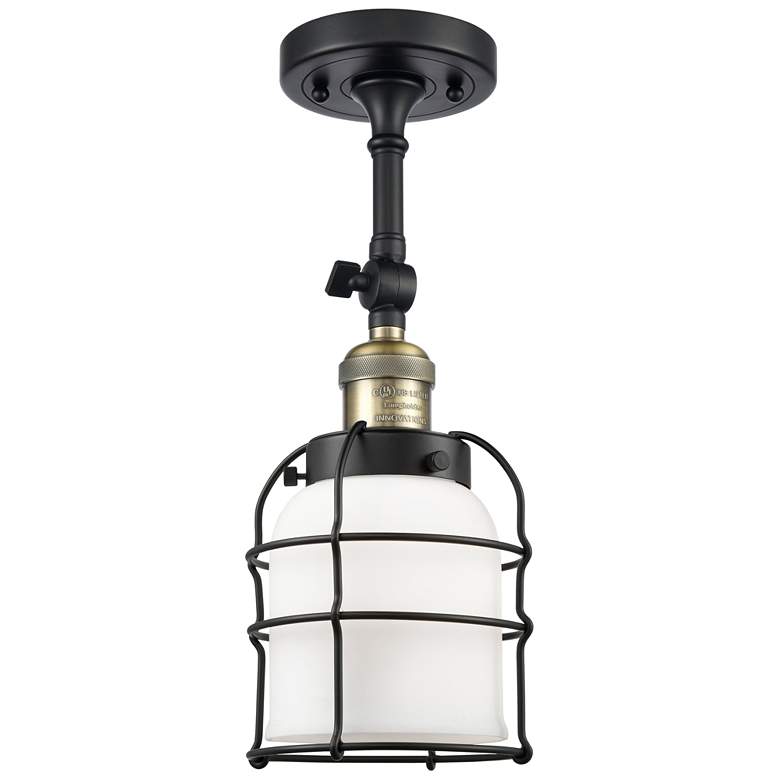 Image 1 Franklin Bell Cage 5"W Black Brass Adjustable Semi.Flush w/ White Shad