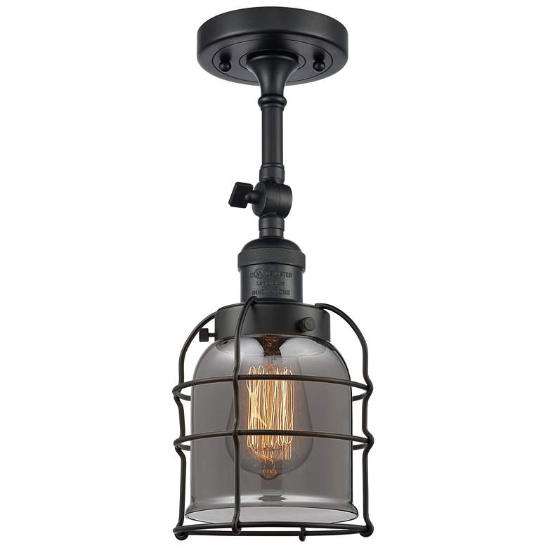 Image 1 Franklin Bell Cage 5"W Matte Black Adjustable Semi.Flush w/ Smoke Shad
