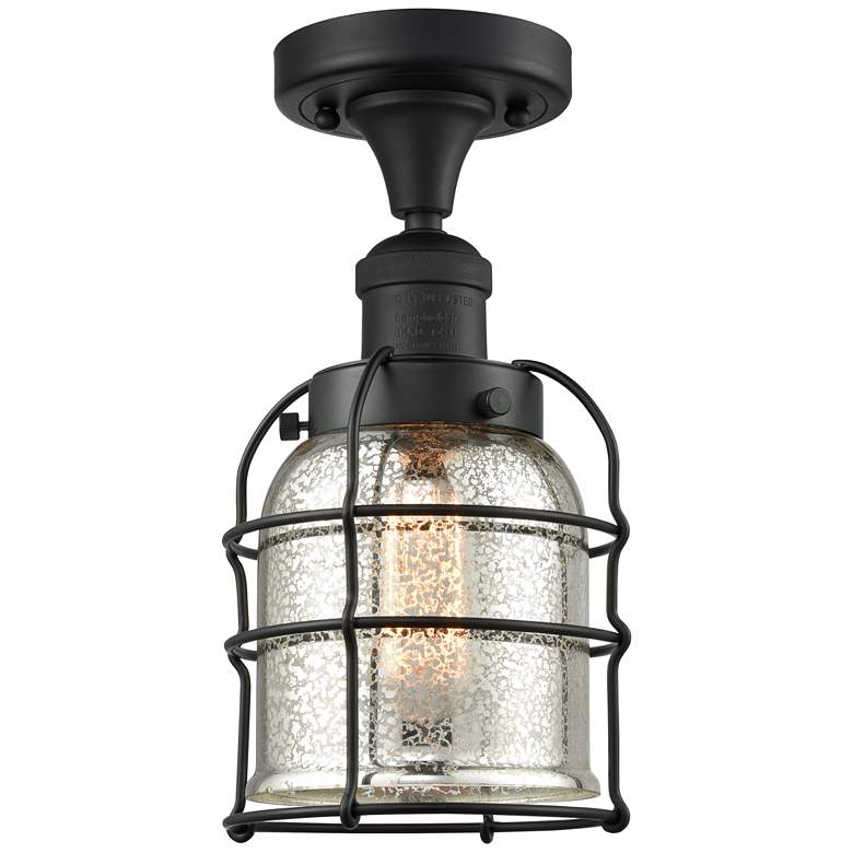 Image 1 Franklin Bell Cage 5"W Matte Black Semi Flush Mount w/ Mercury Shade