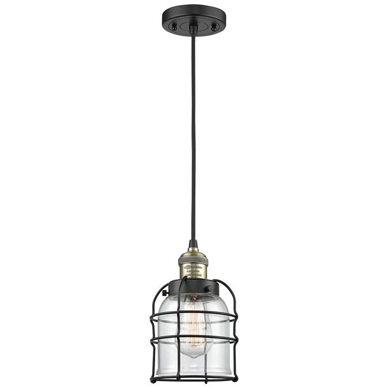 Image 1 Franklin Bell Cage 6" Black Brass Corded Mini Pendant w/ Clear Shade