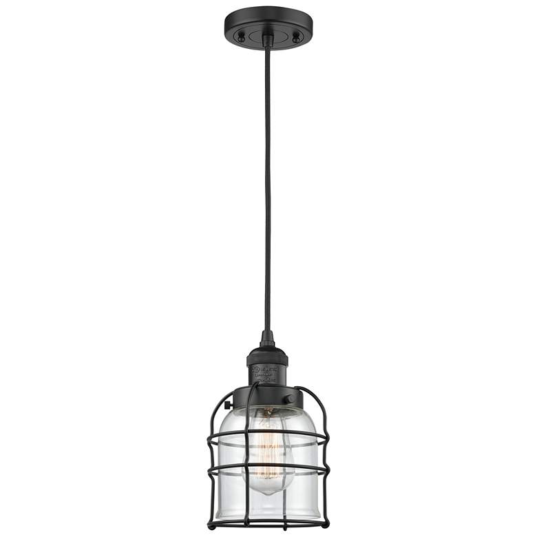 Image 1 Franklin Bell Cage 6" Matte Black Corded Mini Pendant w/ Clear Shade