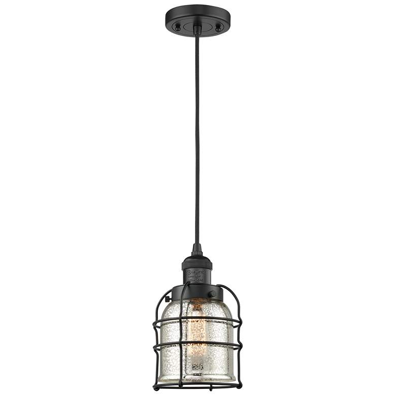 Image 1 Franklin Bell Cage 6" Matte Black Corded Mini Pendant w/ Mercury Shade