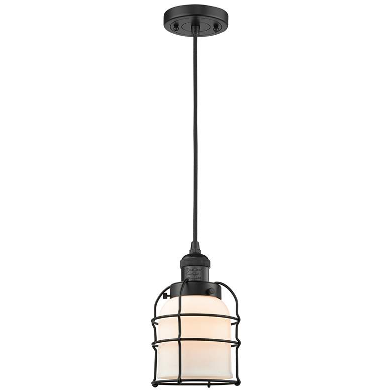 Image 1 Franklin Bell Cage 6" Matte Black Corded Mini Pendant w/ White Shade
