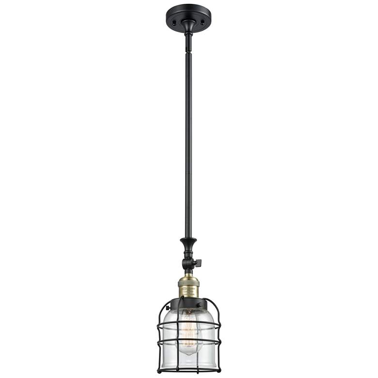 Image 1 Franklin Bell Cage 6"W Black Brass Stem Hung Mini Pendant w/ Clear Sha