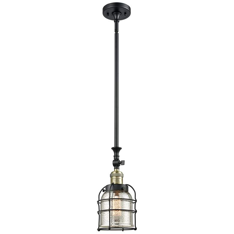 Image 1 Franklin Bell Cage 6"W Black Brass Stem Hung Mini Pendant w/ Mercury S