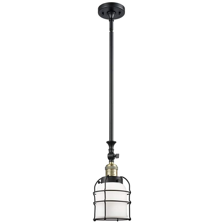 Image 1 Franklin Bell Cage 6"W Black Brass Stem Hung Mini Pendant w/ White Sha