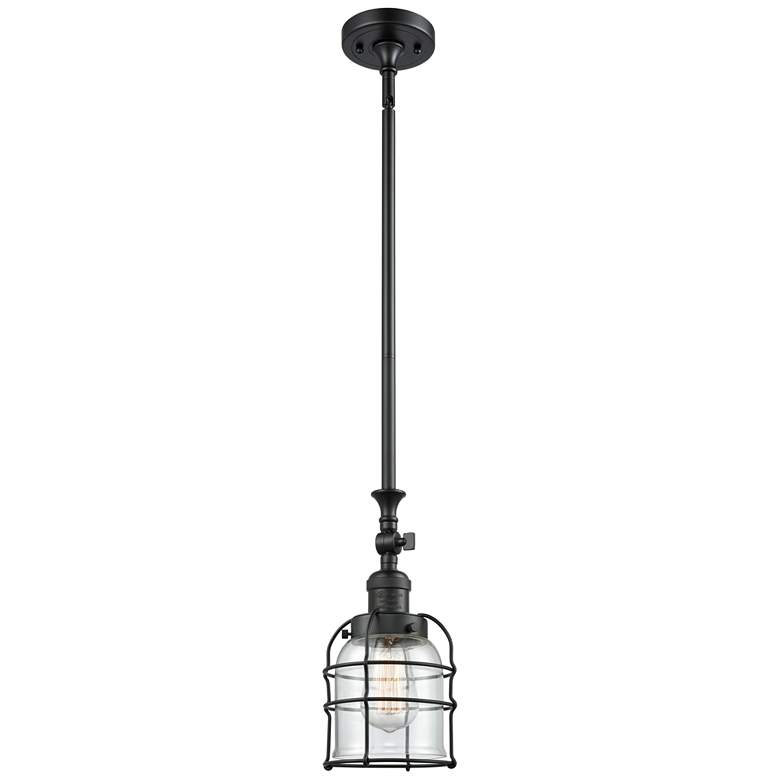 Image 1 Franklin Bell Cage 6"W Matte Black Stem Hung Mini Pendant w/ Clear Sha