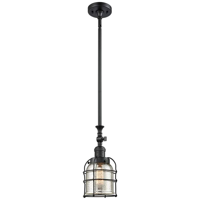 Image 1 Franklin Bell Cage 6"W Matte Black Stem Hung Mini Pendant w/ Mercury S