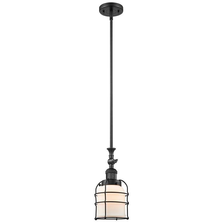 Image 1 Franklin Bell Cage 6"W Matte Black Stem Hung Mini Pendant w/ White Sha