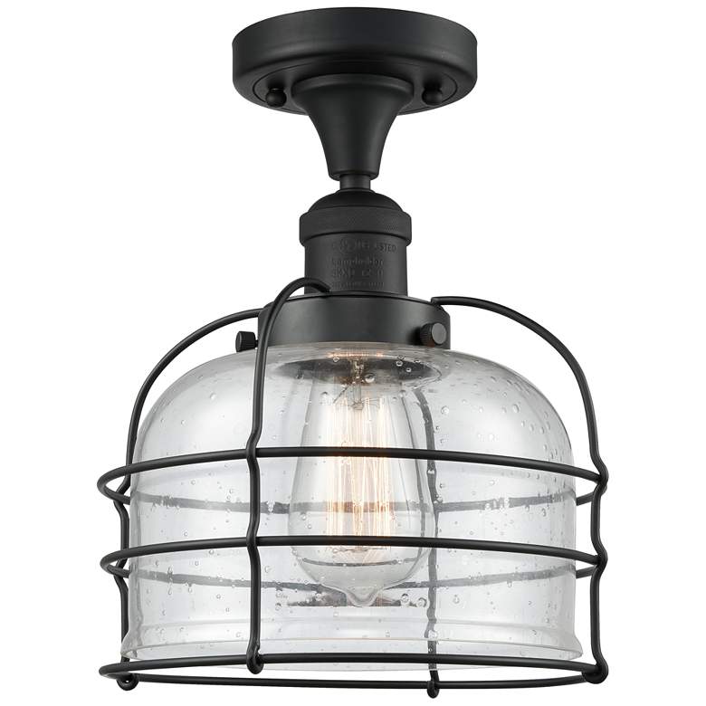 Image 1 Franklin Bell Cage 8" Wide Matte Black Semi Flush Mount w/ Seedy Shade