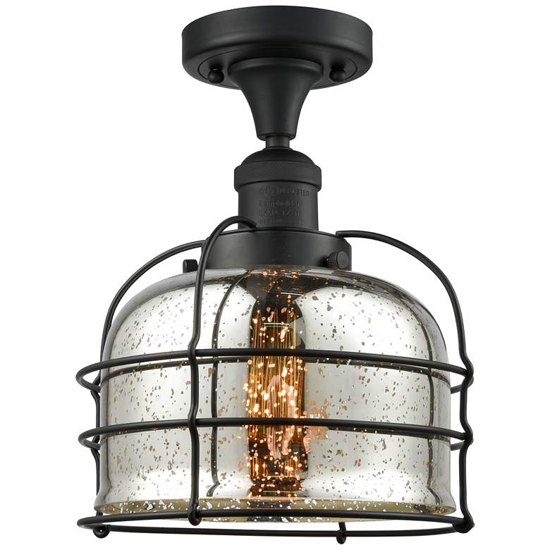 Image 1 Franklin Bell Cage 8"W Matte Black Semi Flush Mount w/ Mercury Shade
