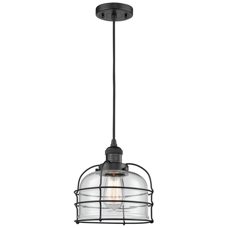 Image 1 Franklin Bell Cage 9" Matte Black Corded Mini Pendant w/ Clear Shade