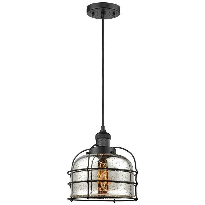 Image 1 Franklin Bell Cage 9" Matte Black Corded Mini Pendant w/ Mercury Shade