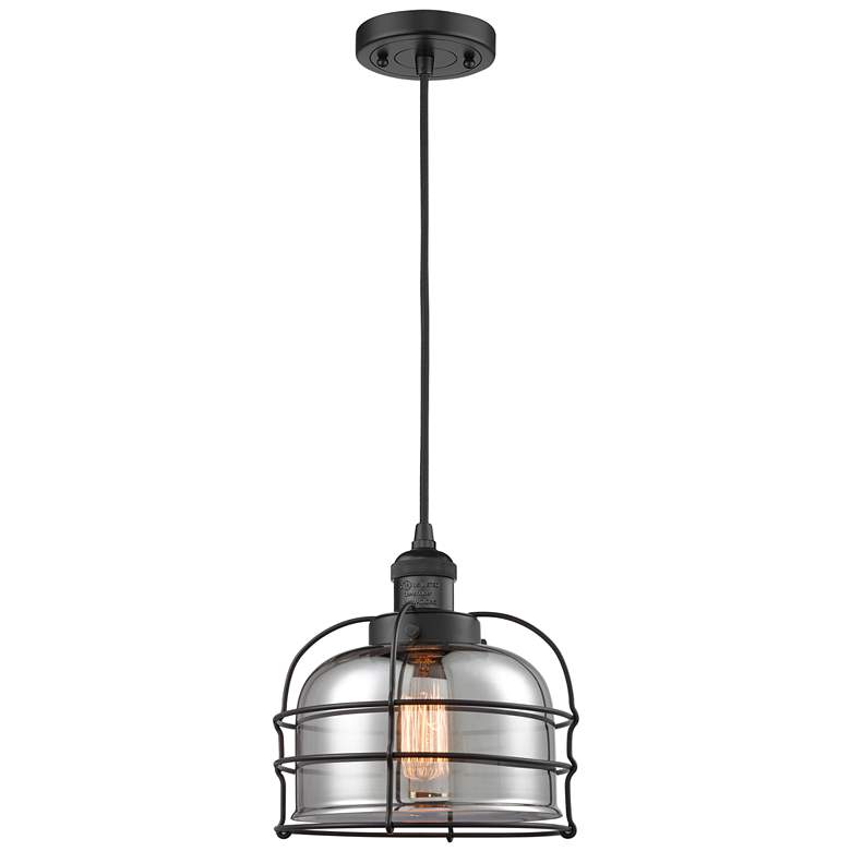 Image 1 Franklin Bell Cage 9" Matte Black Corded Mini Pendant w/ Smoke Shade