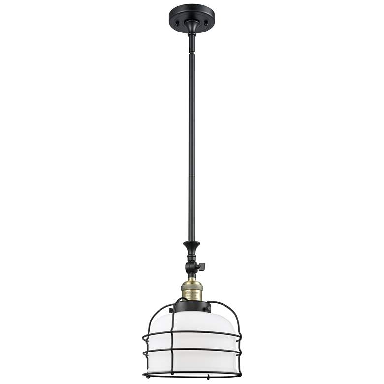 Image 1 Franklin Bell Cage 9"W Black Brass Stem Hung Mini Pendant w/ White Sha