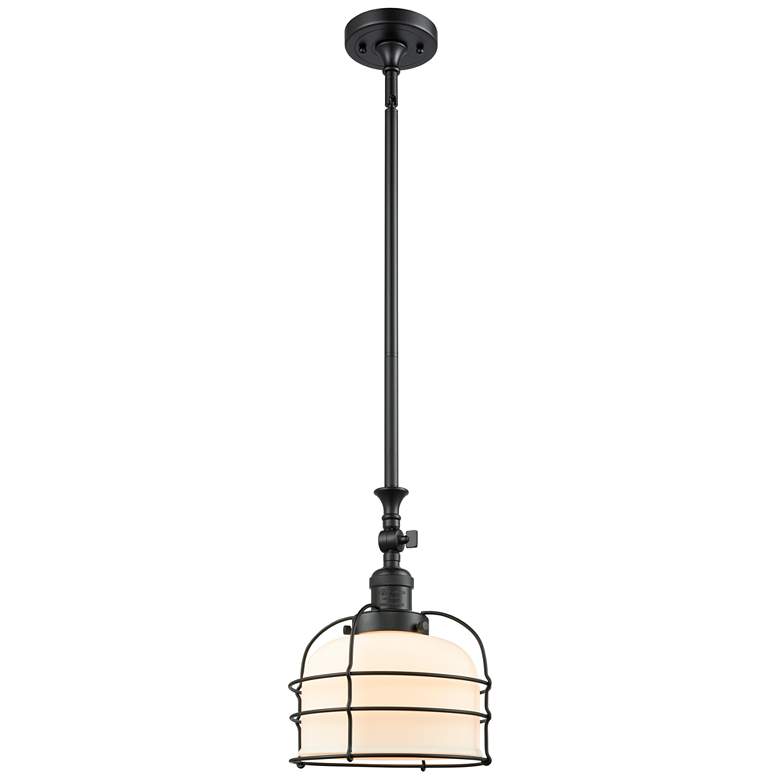 Image 1 Franklin Bell Cage 9"W Matte Black Stem Hung Mini Pendant w/ White Sha