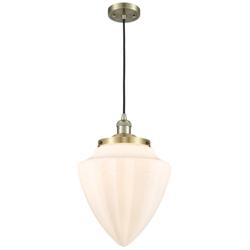 Franklin Bullet 12"W Brass Corded Mini Pendant w/ White Shade