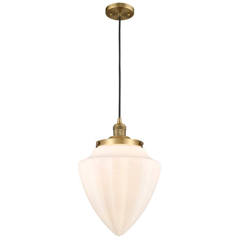 Image 1 Franklin Bullet 12"W Brushed Brass Corded Mini Pendant w/ White Shade