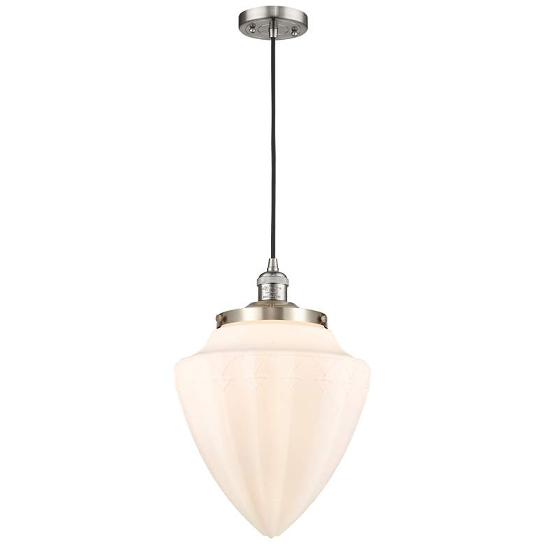 Image 1 Franklin Bullet 12 inchW Brushed Nickel Corded Mini Pendant w/ White Shade