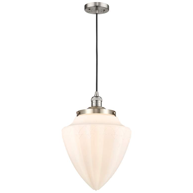 Image 1 Franklin Bullet 12"W Brushed Nickel Corded Mini Pendant w/ White Shade