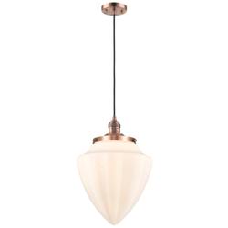 Franklin Bullet 12"W Copper Corded Mini Pendant w/ White Shade