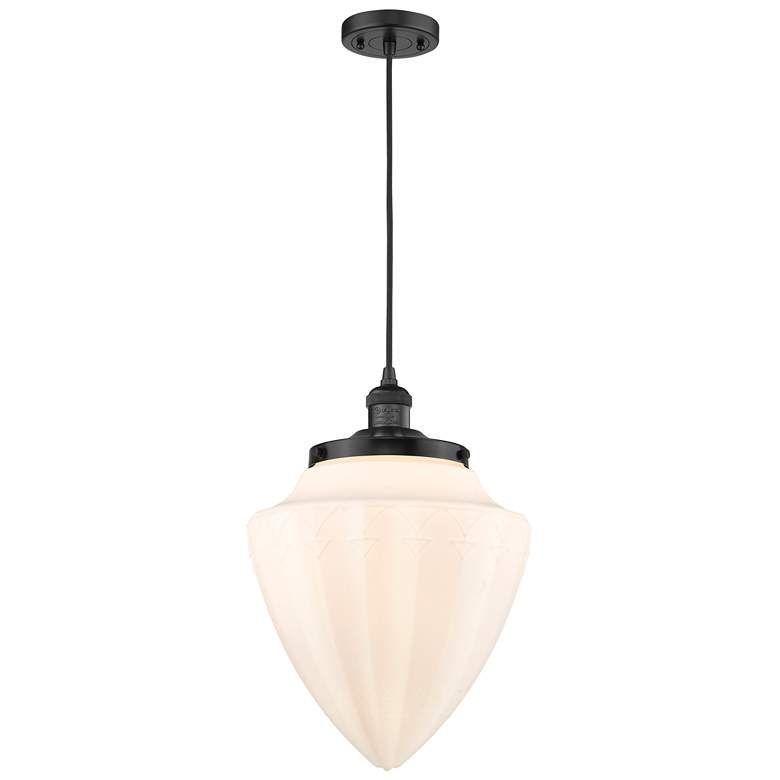 Image 1 Franklin Bullet 12"W Matte Black Corded Mini Pendant w/ White Shade