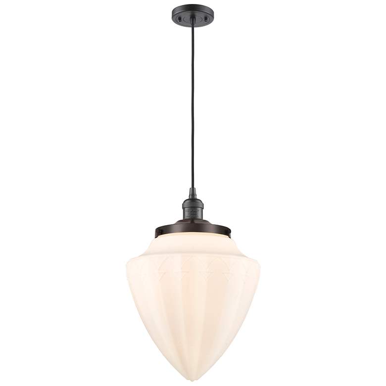 Image 1 Franklin Bullet 12"W Oil Rubbed Bronze Corded Mini Pendant w/ White Sh