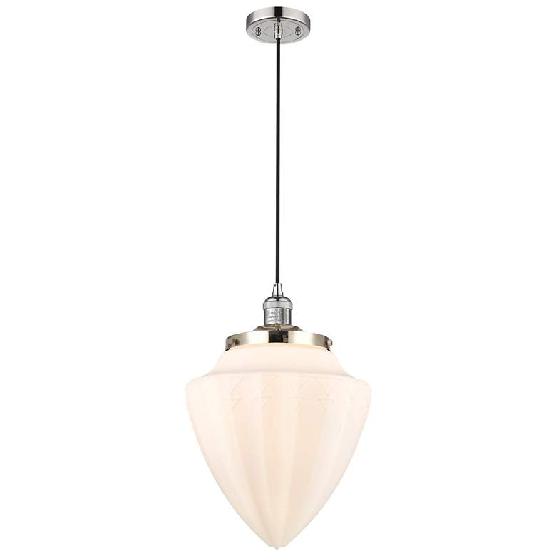 Image 1 Franklin Bullet 12"W Polished Nickel Corded Mini Pendant w/ White Shad
