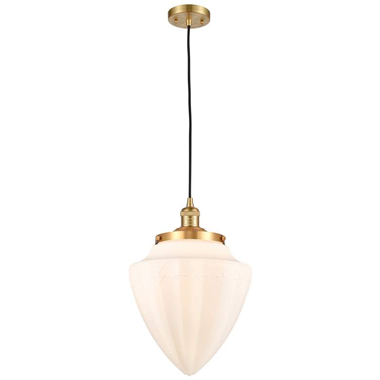 Image 1 Franklin Bullet 12"W Satin Gold Corded Mini Pendant w/ White Shade