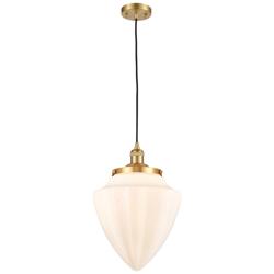 Franklin Bullet 12"W Satin Gold Corded Mini Pendant w/ White Shade