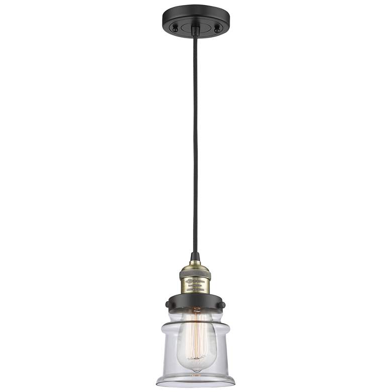 Image 1 Franklin Canton 5" Black Brass Corded Mini Pendant w/ Clear Shade